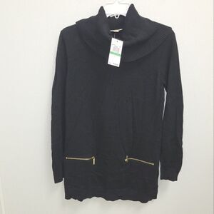 Michael Kors Cowl Collar Turtleneck Tunic sweater Zipper Size Large NWT Black